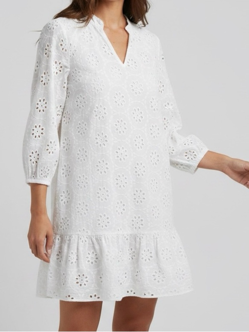 Mikarose Eyelet Tunic Dress Size Medium White Cotton Boho Peplum